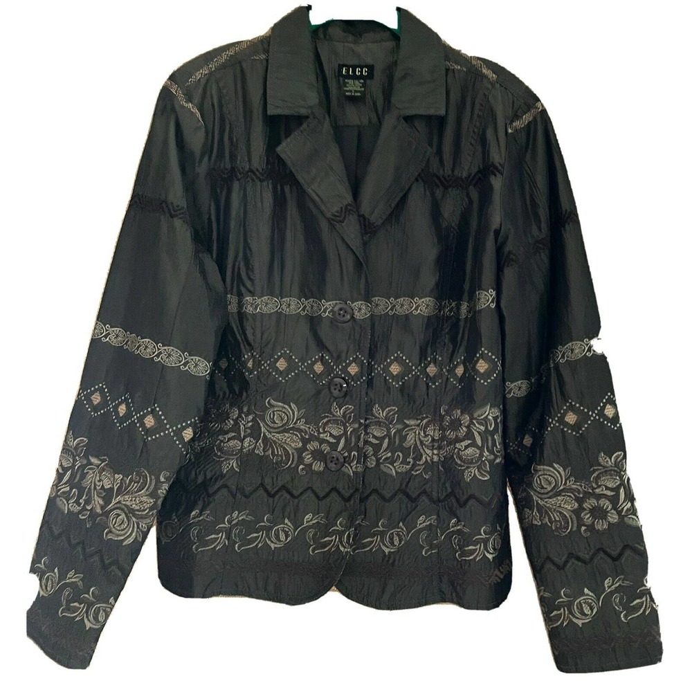 ELCC Women's Brown & Tan Brocade Blazer Jacket Career Sz L ~NWOT~